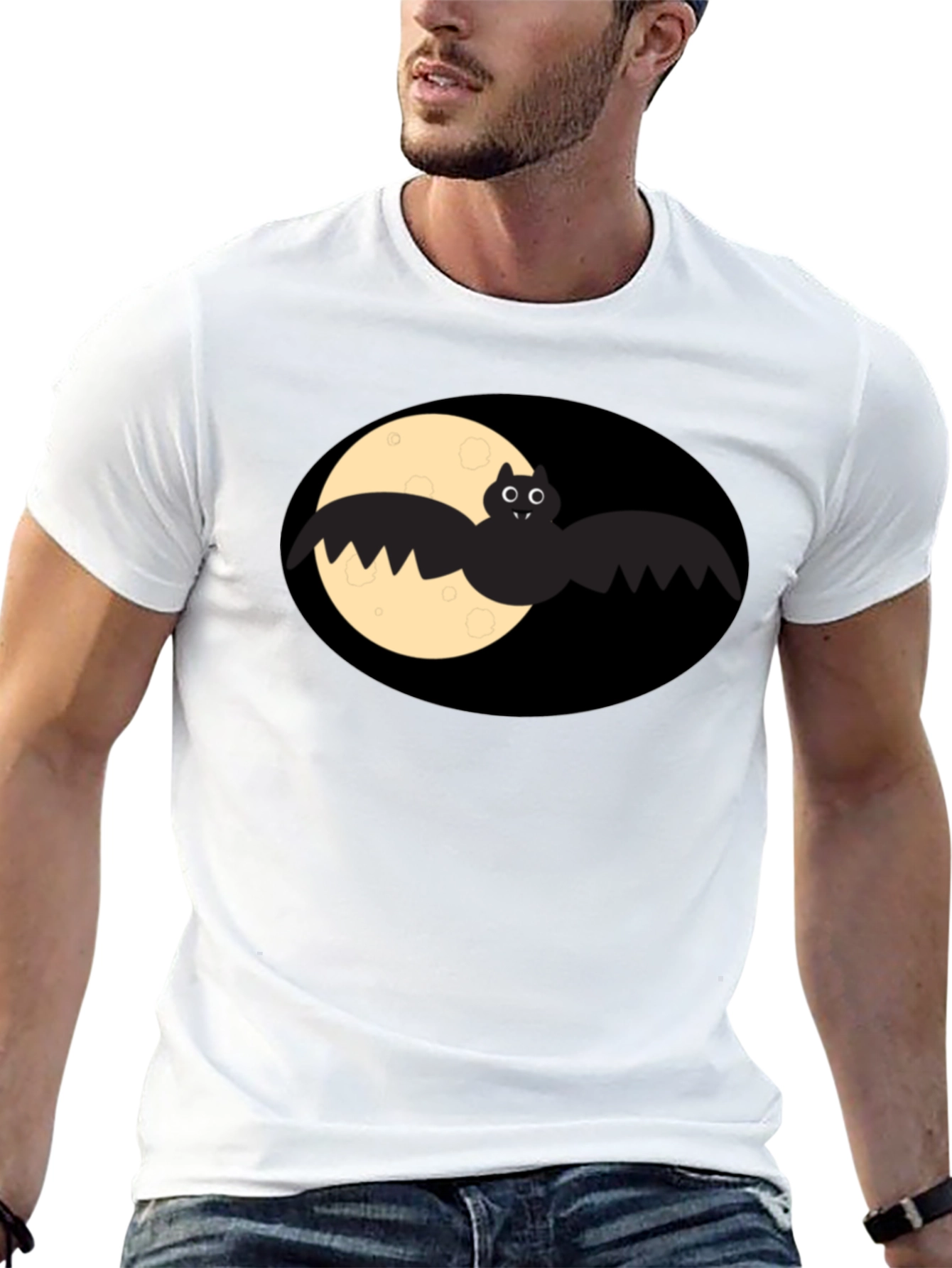 Bat & Moon Graphic Tee - Mens Black T-Shirt