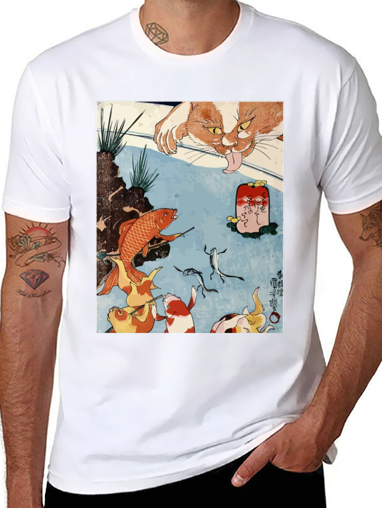 Cat & Koi Fish Art T-Shirt