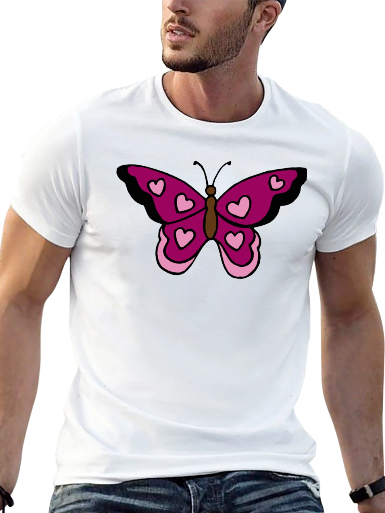 Butterfly Heart Graphic Tee - Black Cotton Casual Shirt