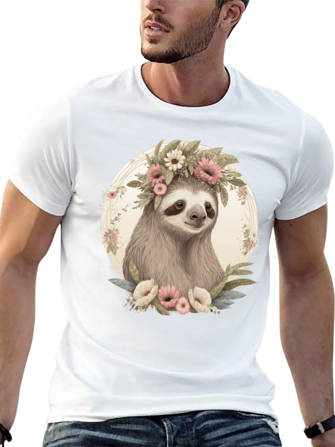 Sloth with Flower Crown Graphic Tee