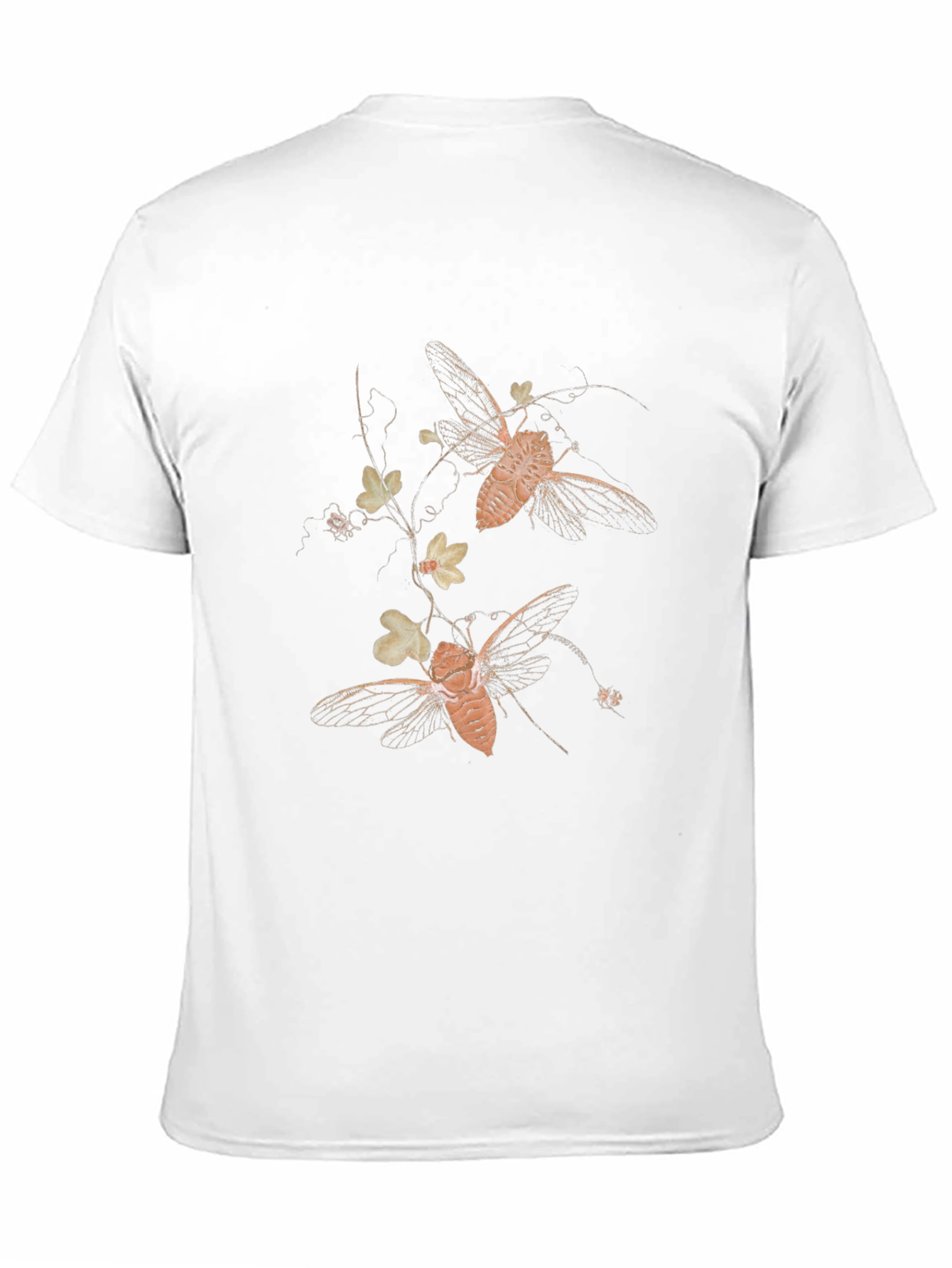 Black Graphic Tee with Insect and Floral Print