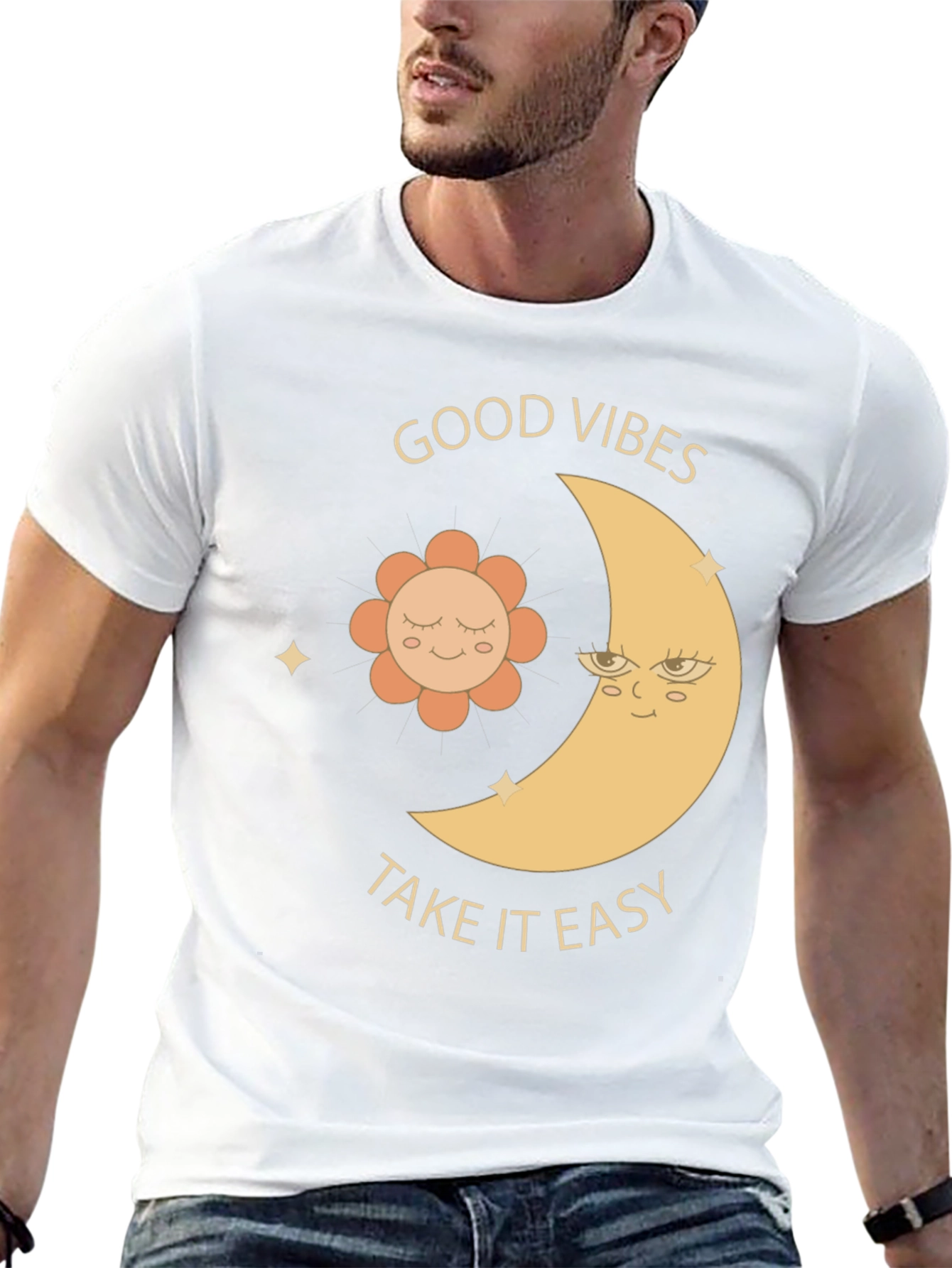 Good Vibes T-Shirt - Moon & Flower Graphic Tee