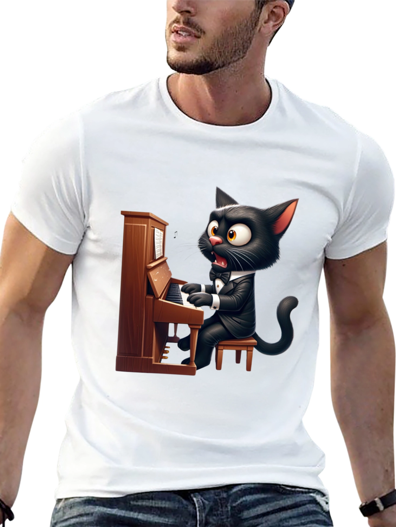 Cat Playing Piano Graphic Tee