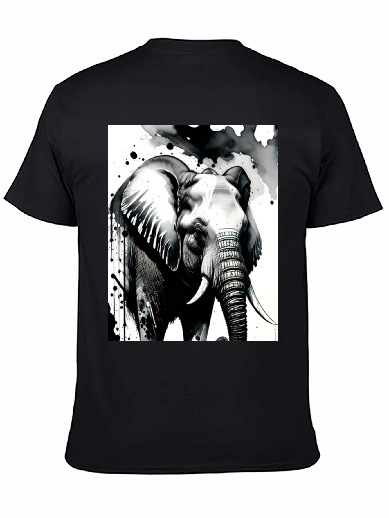 Elephant Art Graphic Black T-Shirt