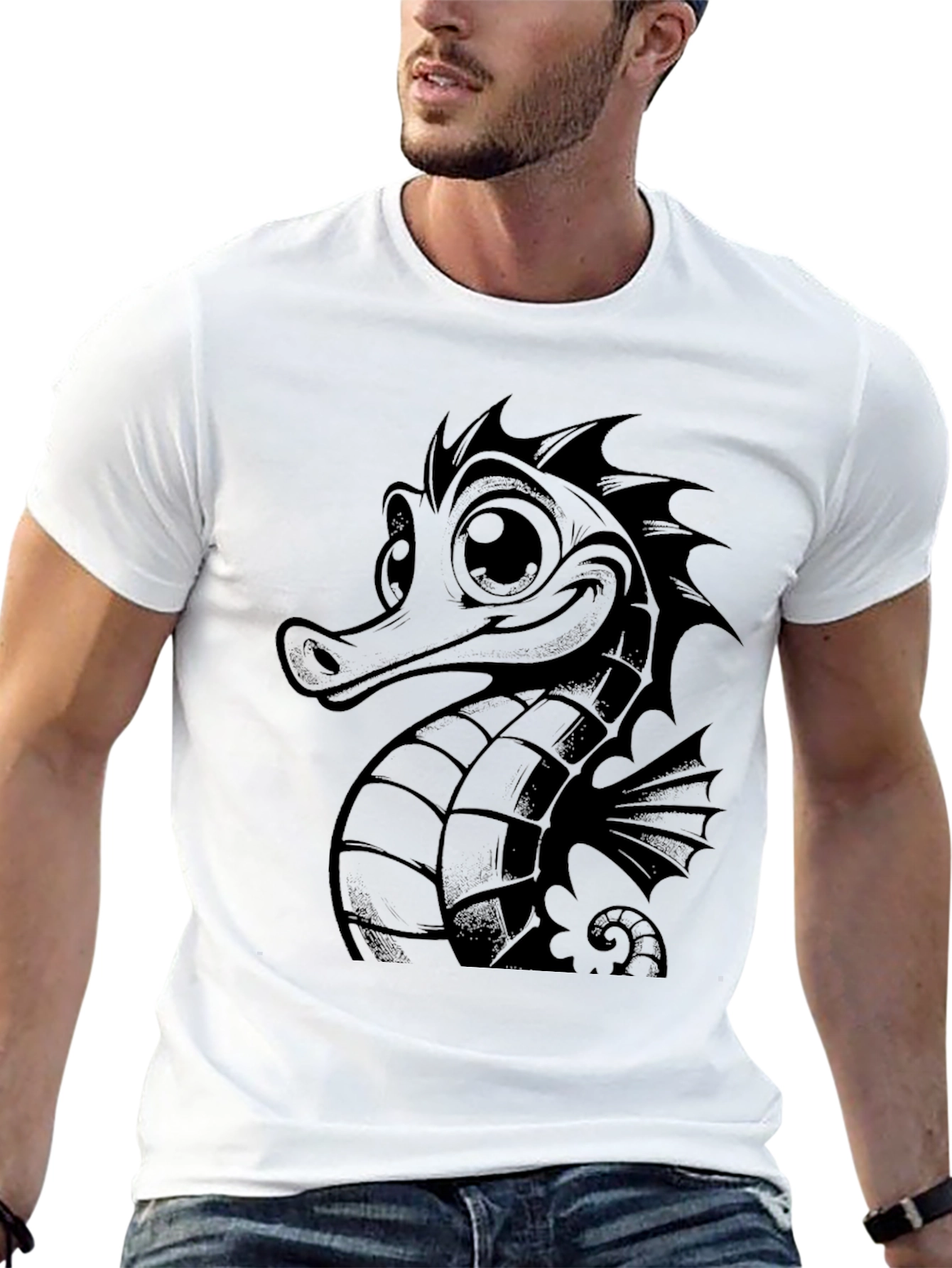 Sea Horse Graphic Tee - Black