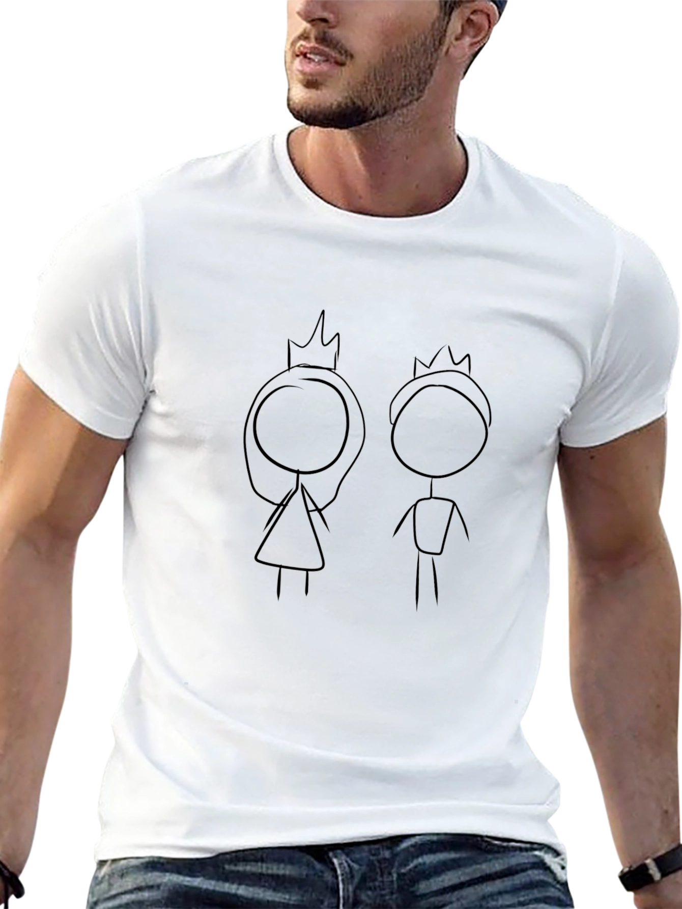 King & Queen T-Shirt - Crowned Stick Figure Design