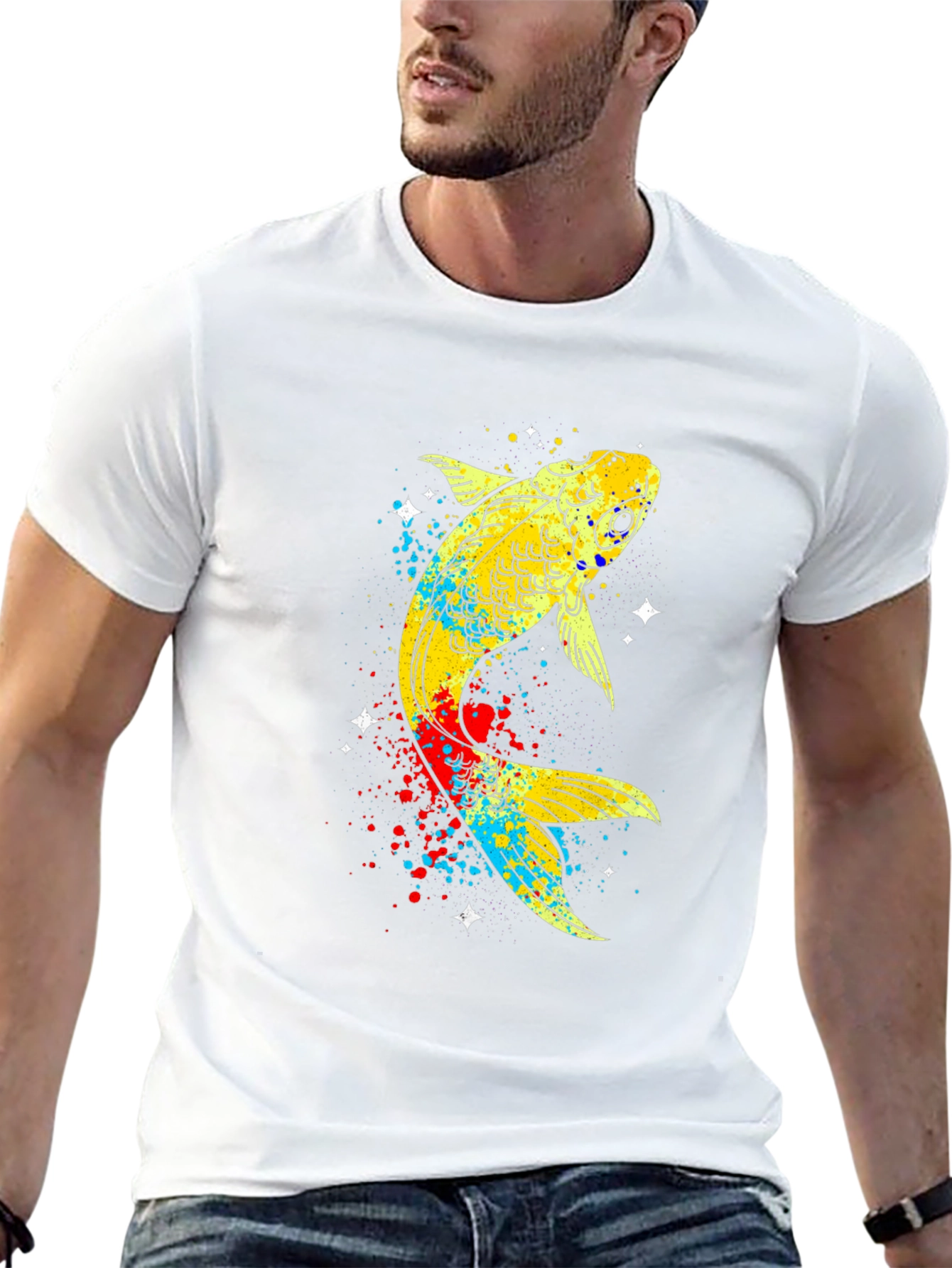 Koi Fish Graphic Tee - Black Cotton T-Shirt