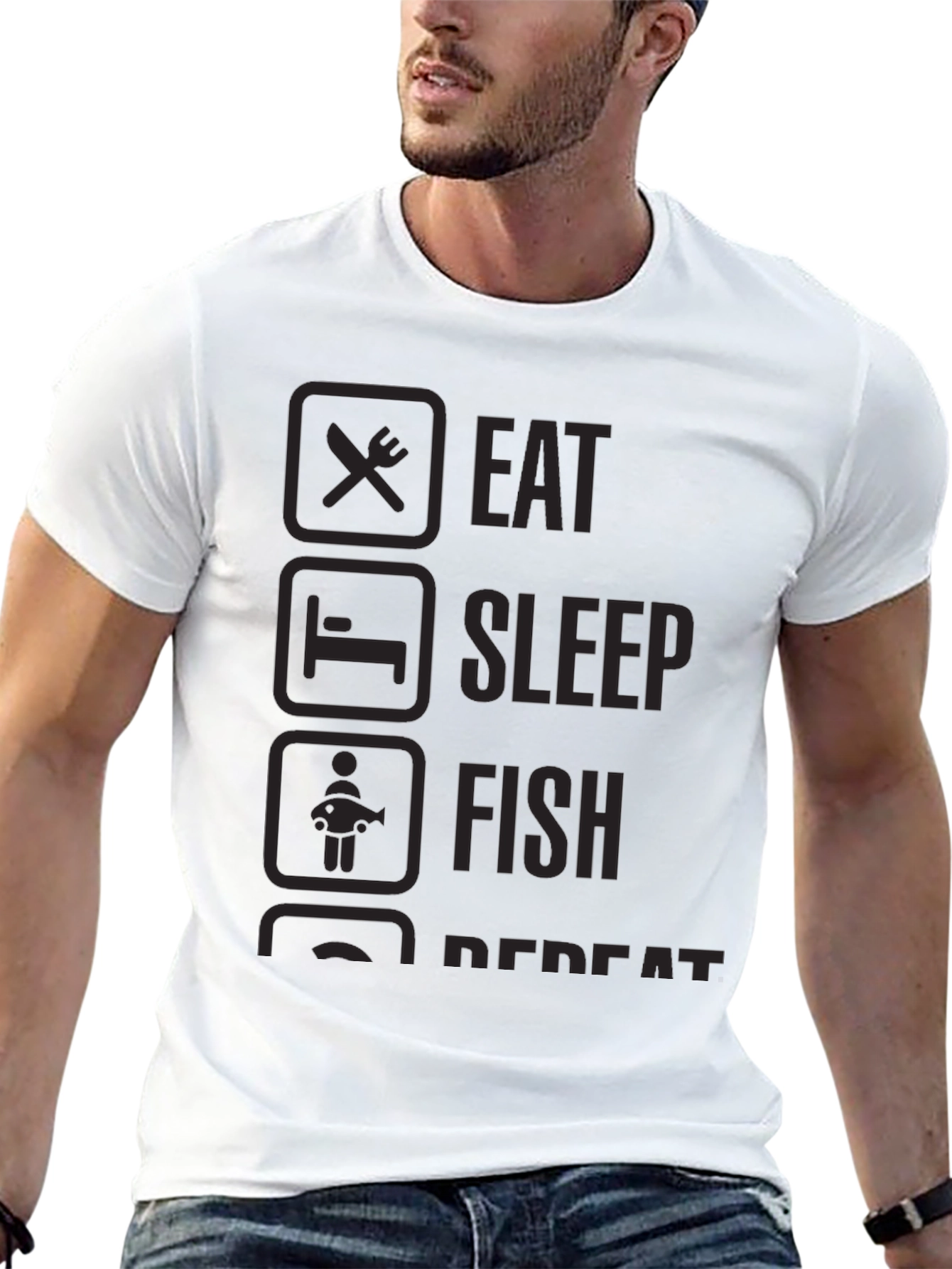Eat Sleep Fish Repeat Black Graphic T-Shirt