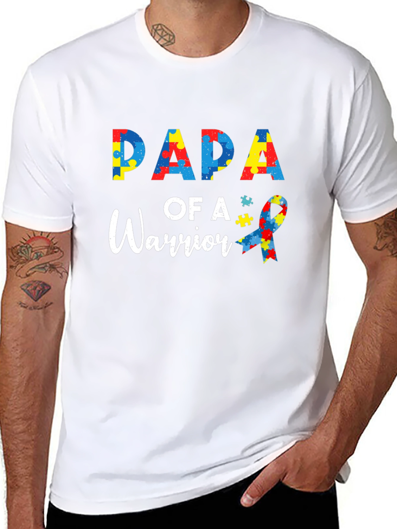 Papa of a Warrior Autism Awareness T-Shirt