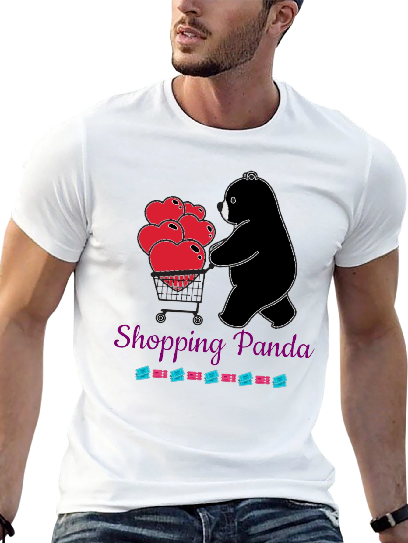 Shopping Panda T-Shirt with Hearts