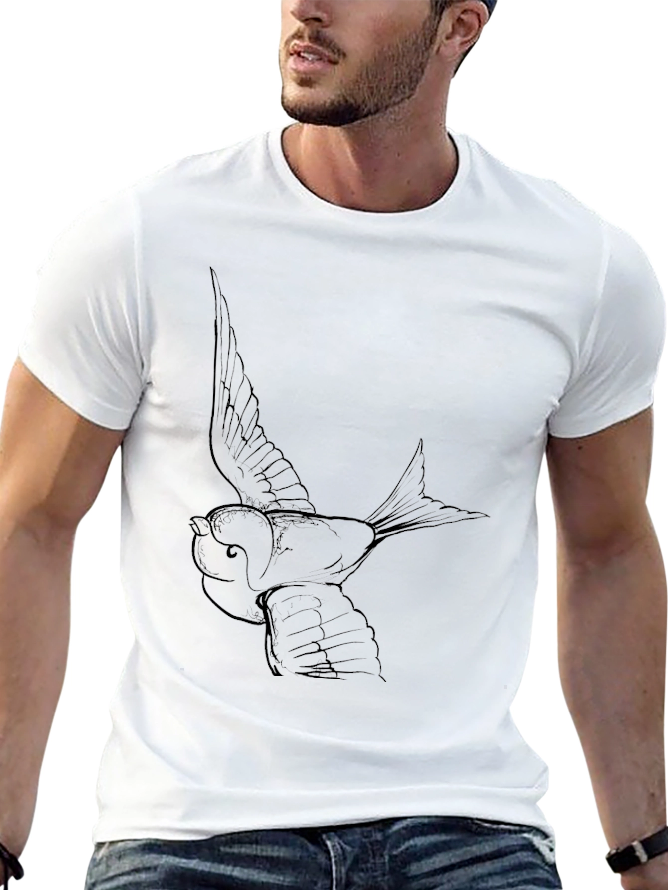 Mens Black T-Shirt with Bird Graphic Print