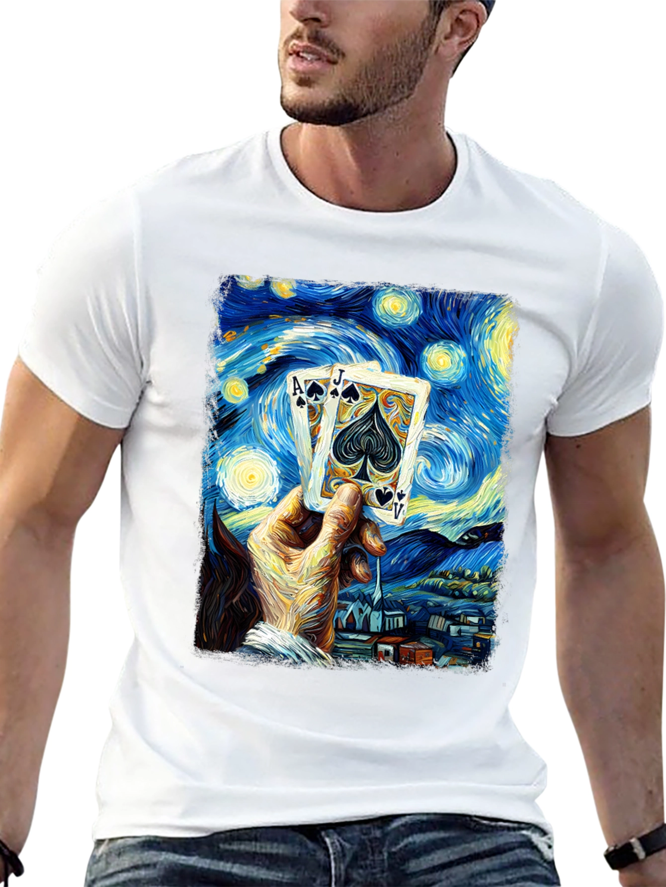 Starry Night Poker T-Shirt - Ace Jack Spade Design