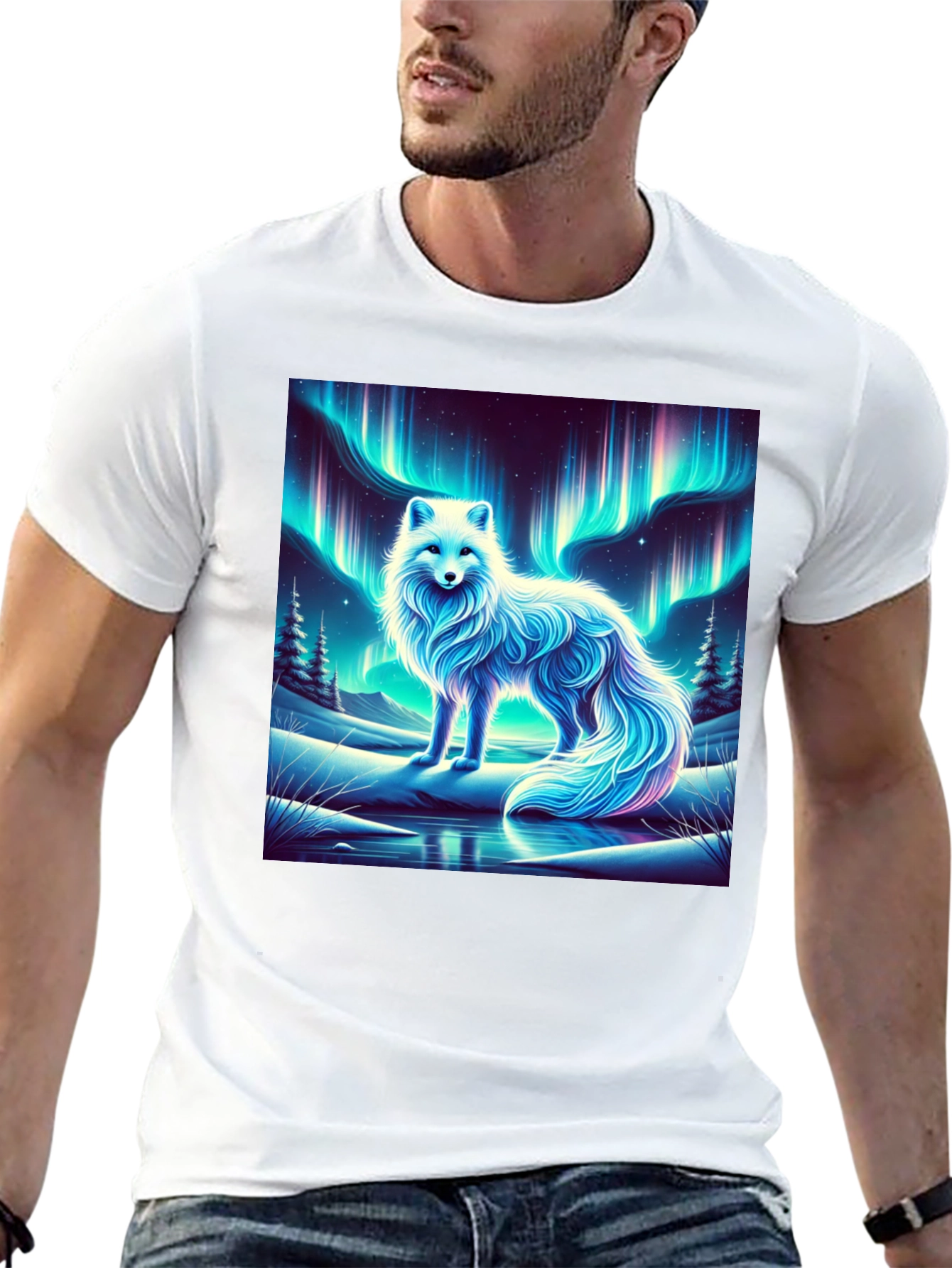 Arctic Fox Aurora Borealis Graphic Tee
