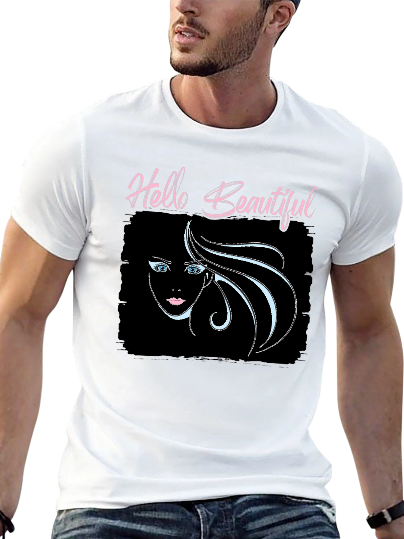 Hello Beautiful Graphic Print Black Tee