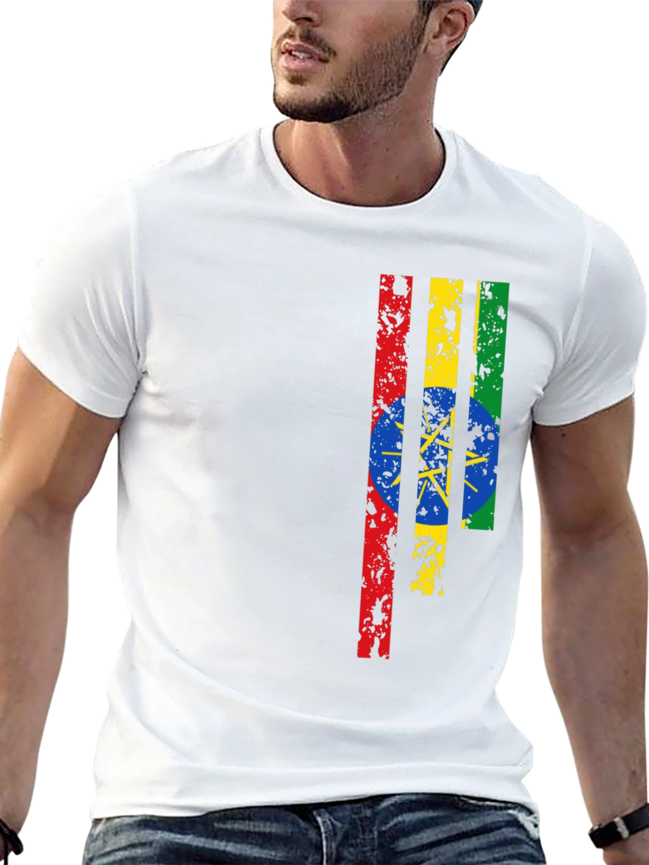 Ethiopian Flag Graphic Print Black T-Shirt