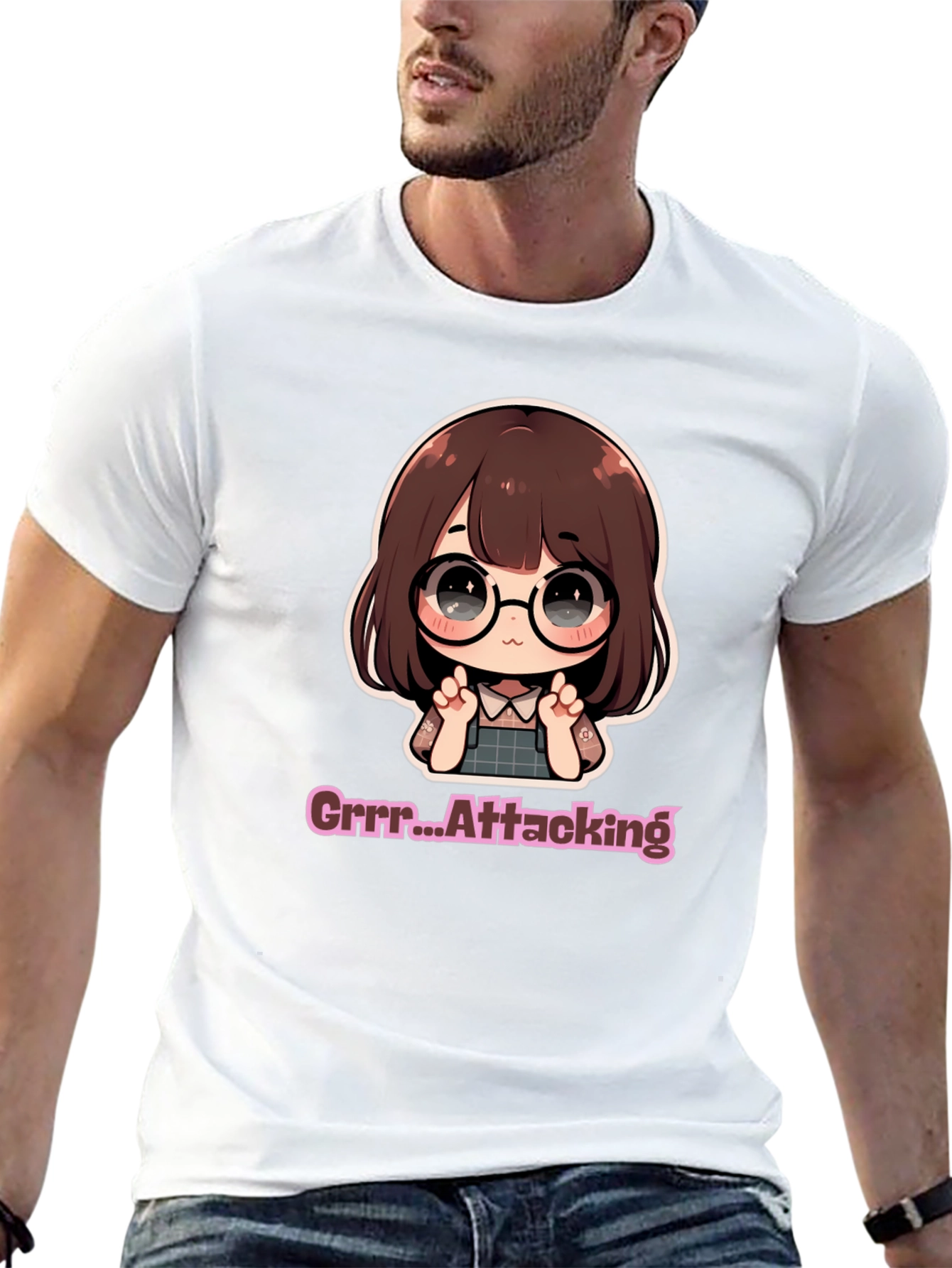 Cute Chibi Girl Grrr...Attacking Black T-Shirt