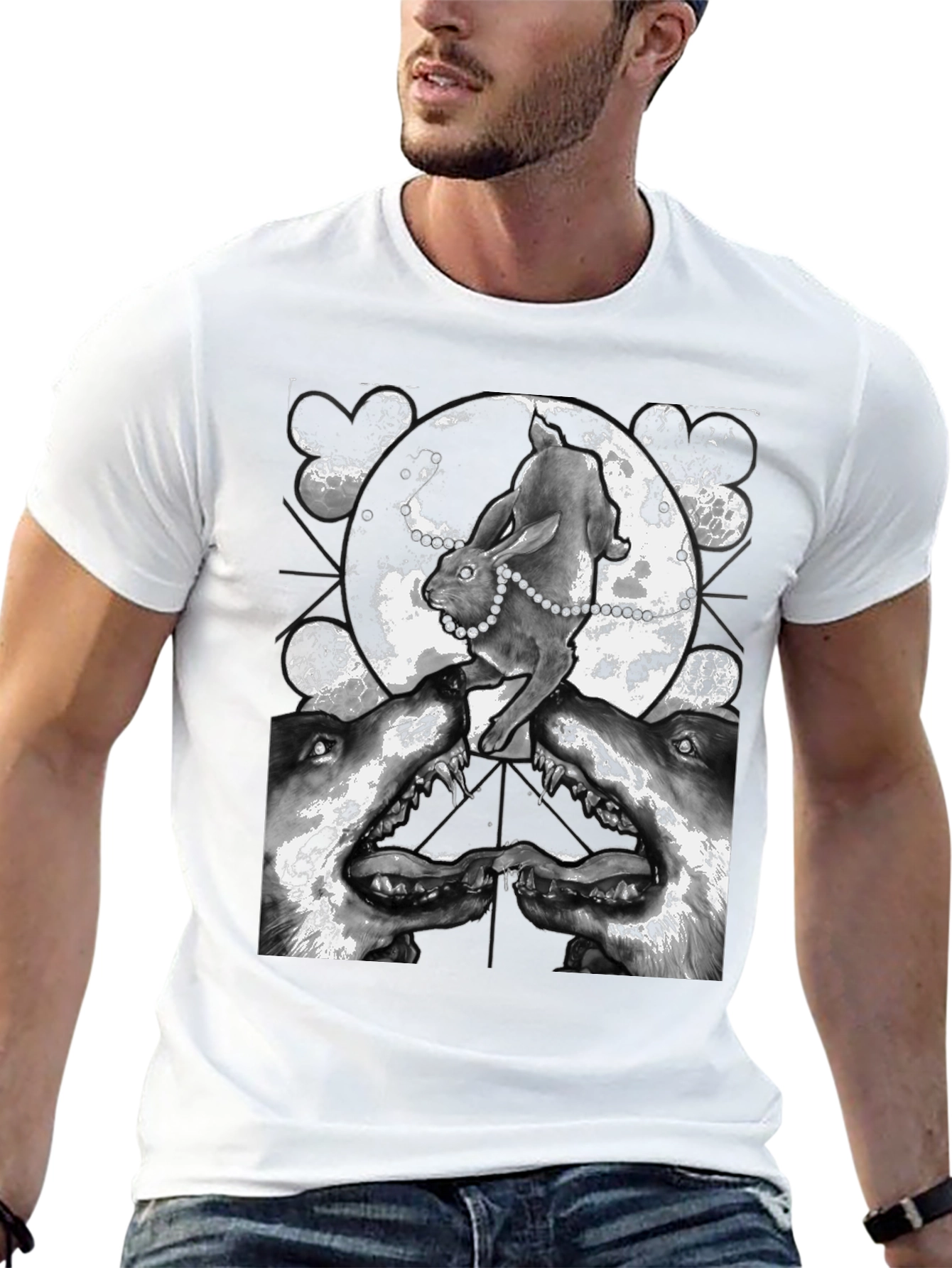 Rabbit Wolf and Moon Graphic T-Shirt