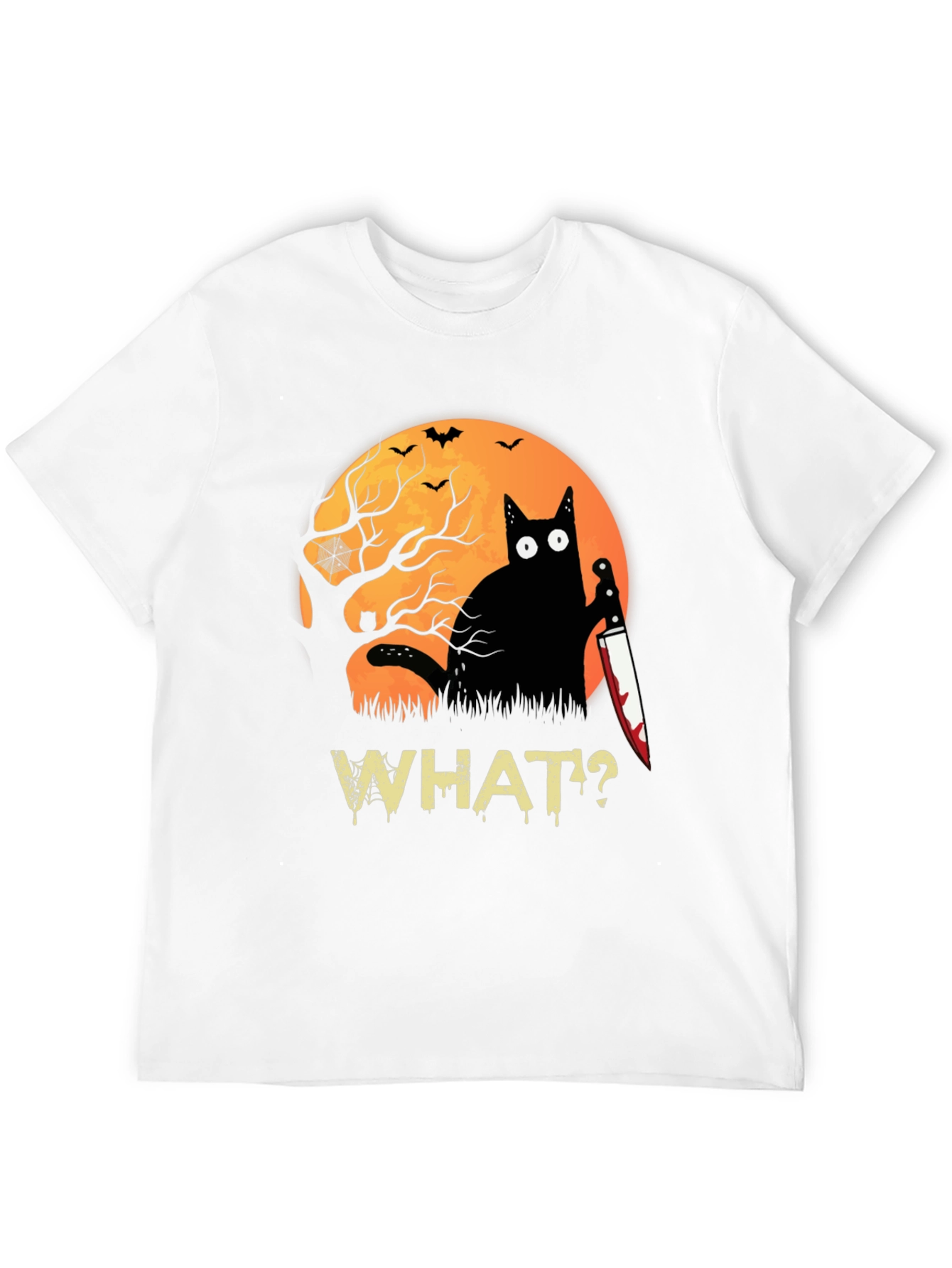 Halloween Black Cat T-Shirt - Funny Cat with Knife