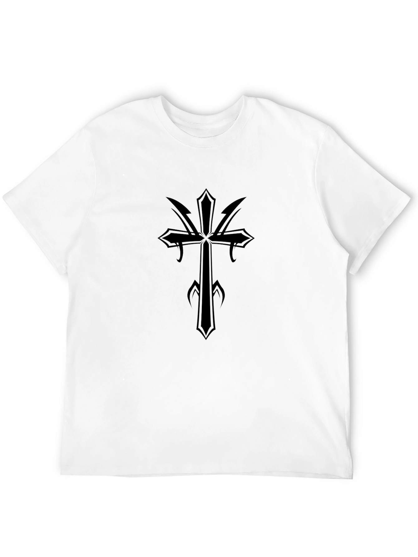Gothic Cross Graphic Black T-Shirt - Edgy Casual Style