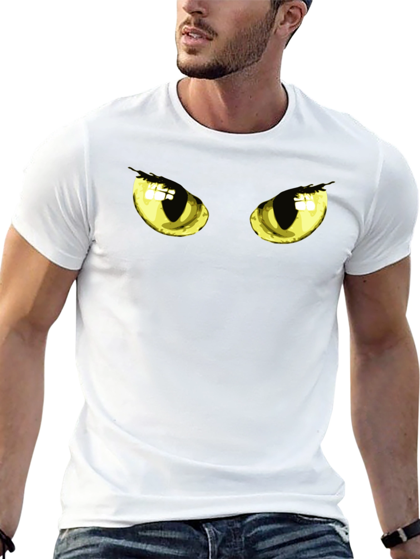 Mens Black T-Shirt with Cat Eyes Graphic