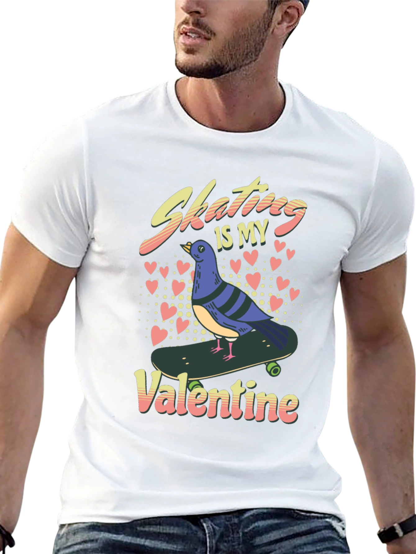 Skating Pigeon Valentine T-Shirt - Fun Novelty Graphic Tee