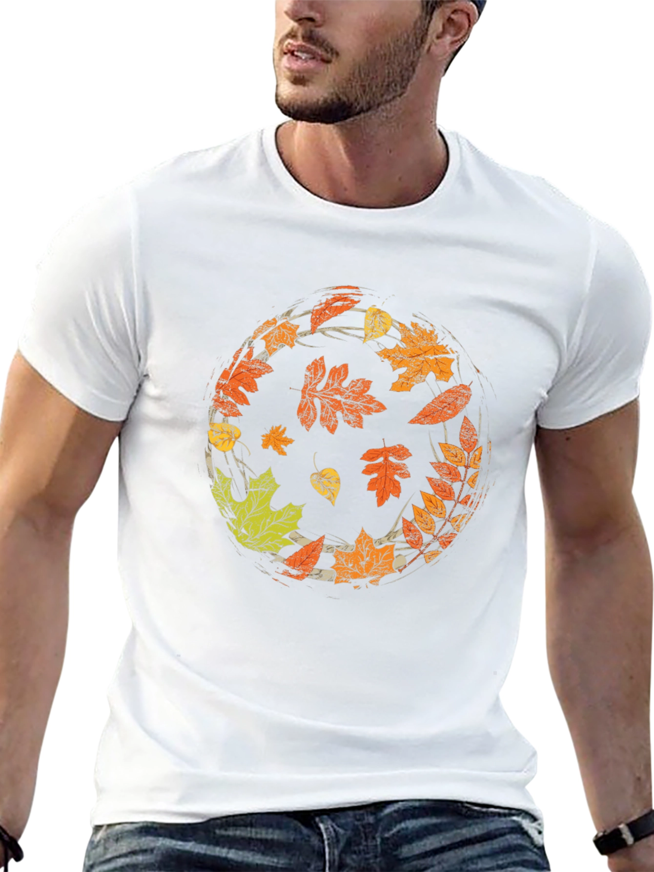 Autumn Leaves Circle Graphic Black T-Shirt