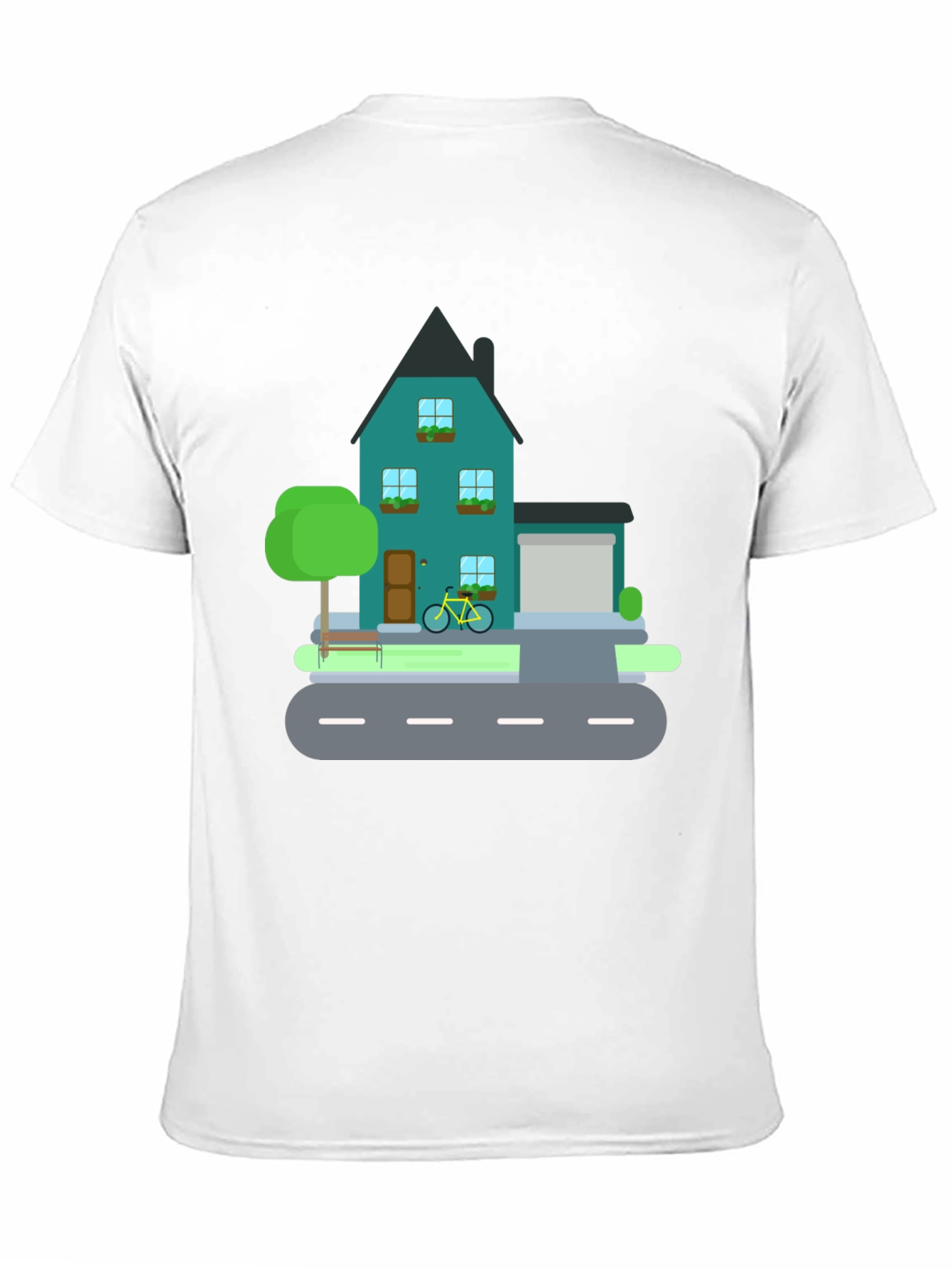 House and Bike Graphic Tee - Black Casual Shirt