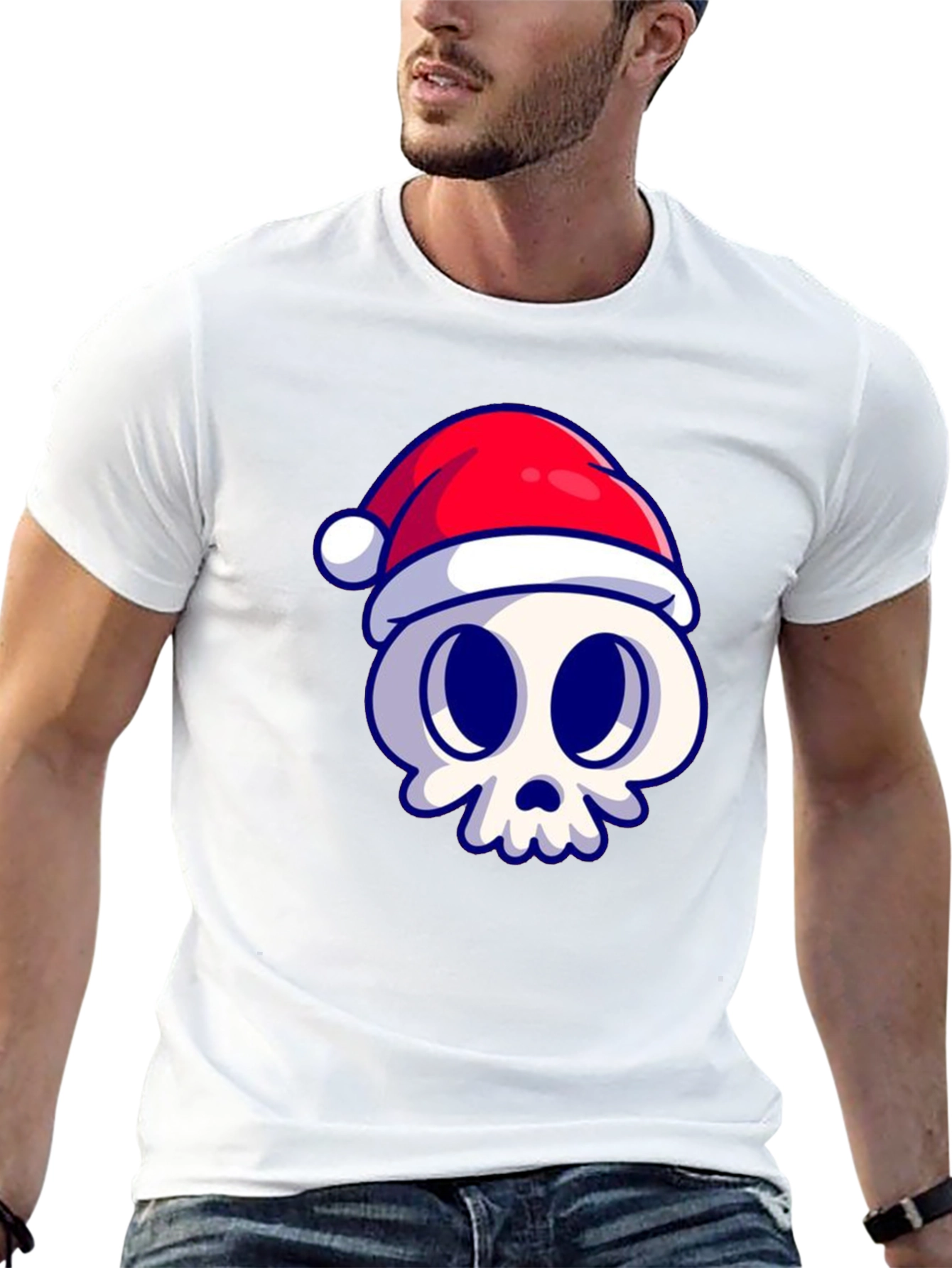 Festive Skull Graphic Tee - Black Cotton