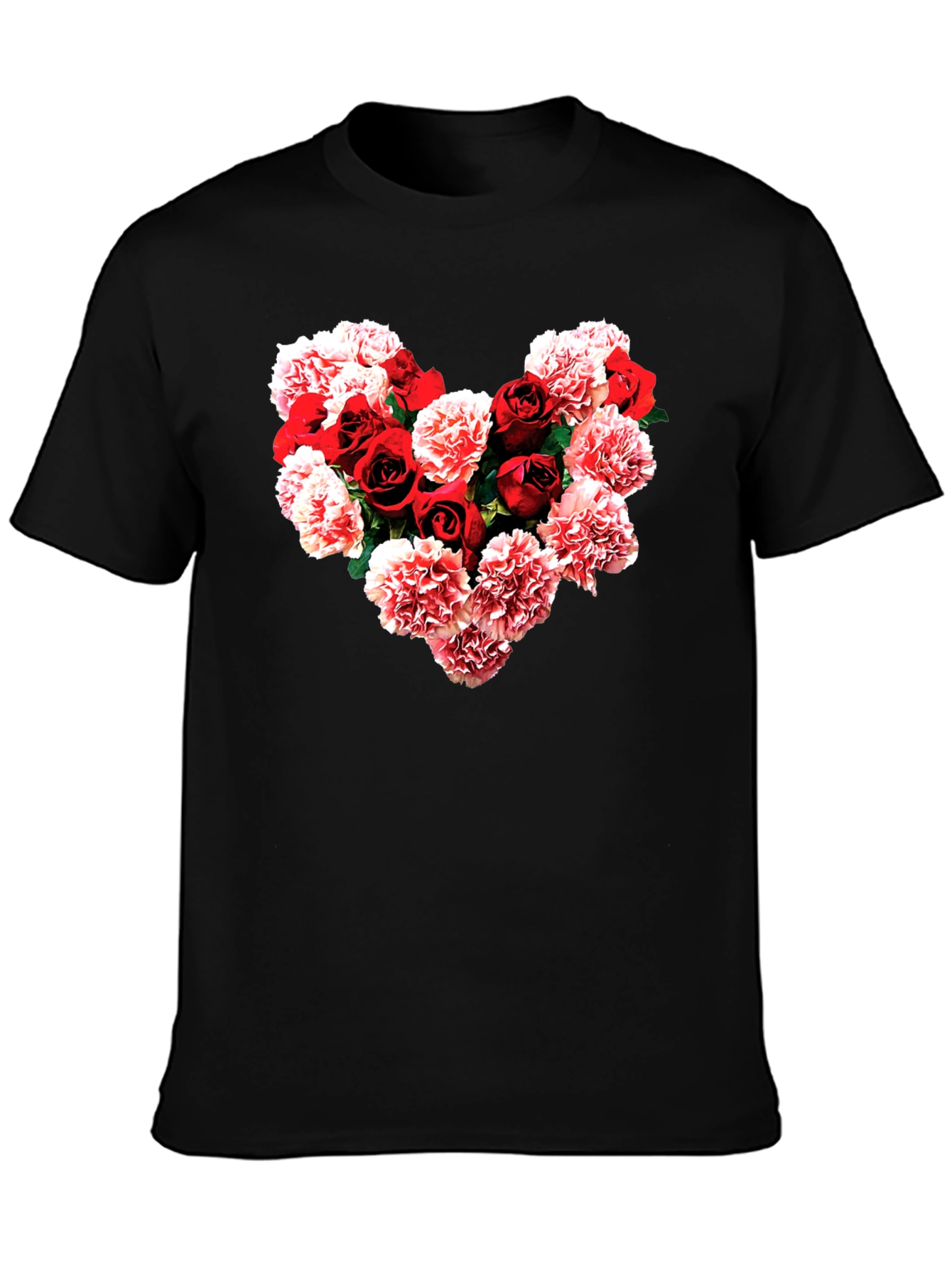 Floral Heart Graphic Tee - Romantic Black T-Shirt
