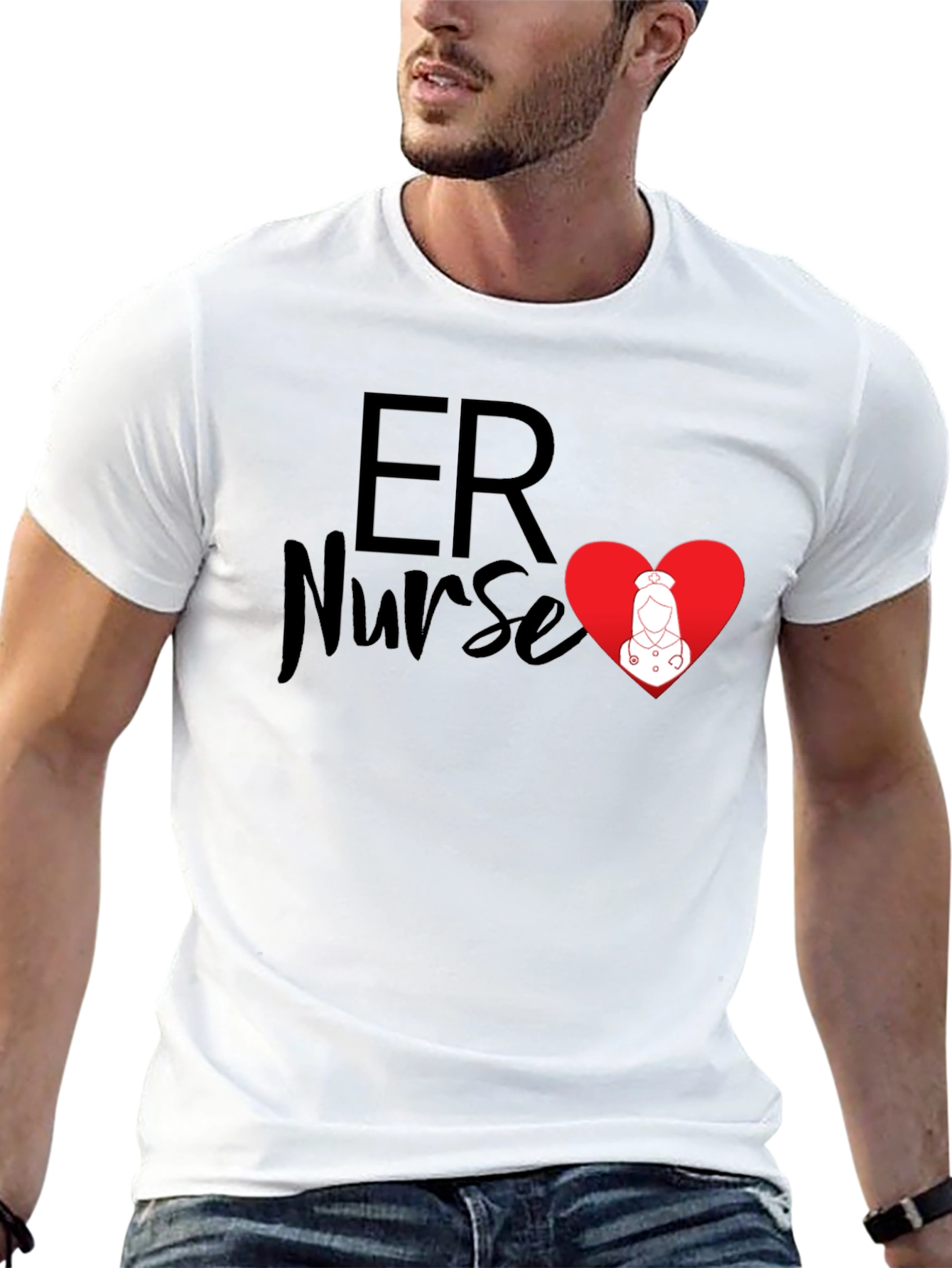 ER Nurse Heart Graphic T-Shirt - Black