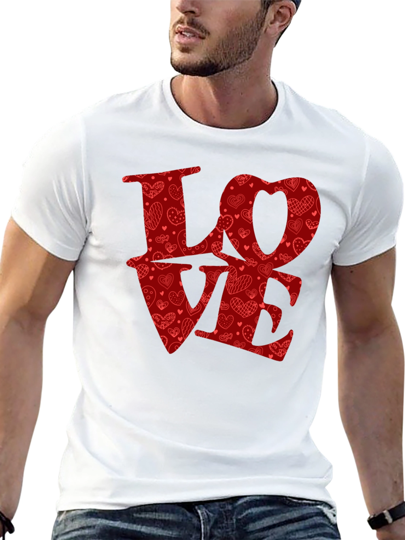 Love Heart Pattern Graphic Tee - Black