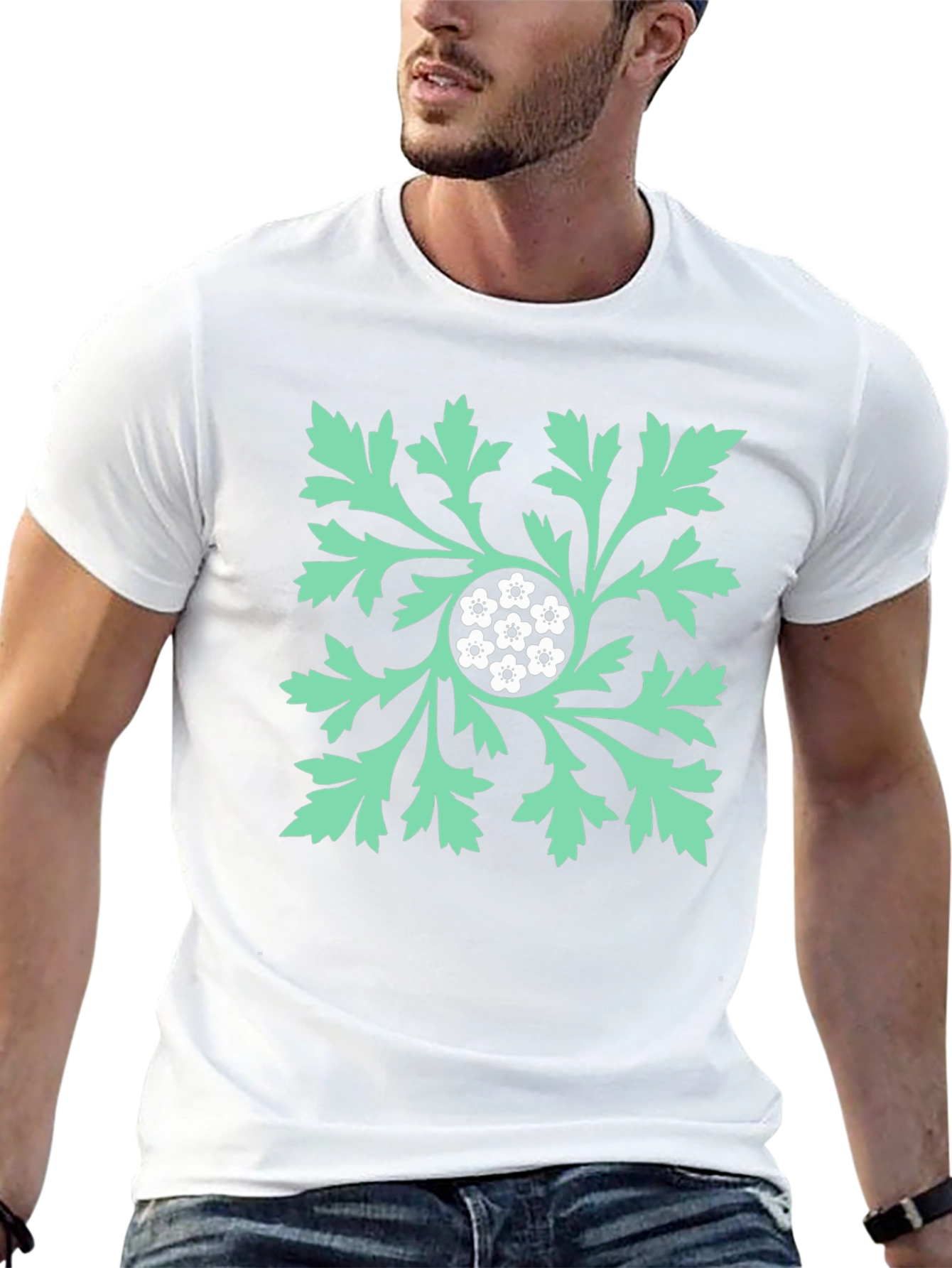 Floral Leaf Graphic Print Black T-Shirt