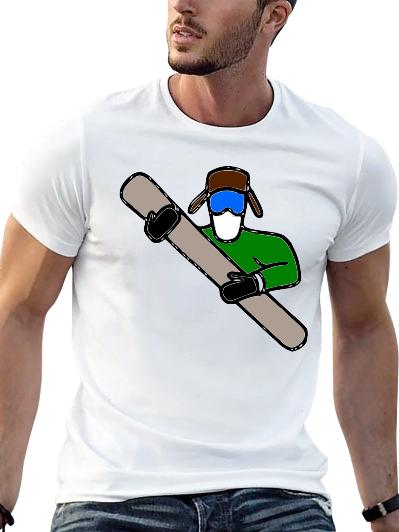 Fun Ski Dude Graphic Tee - Black Cotton Blend