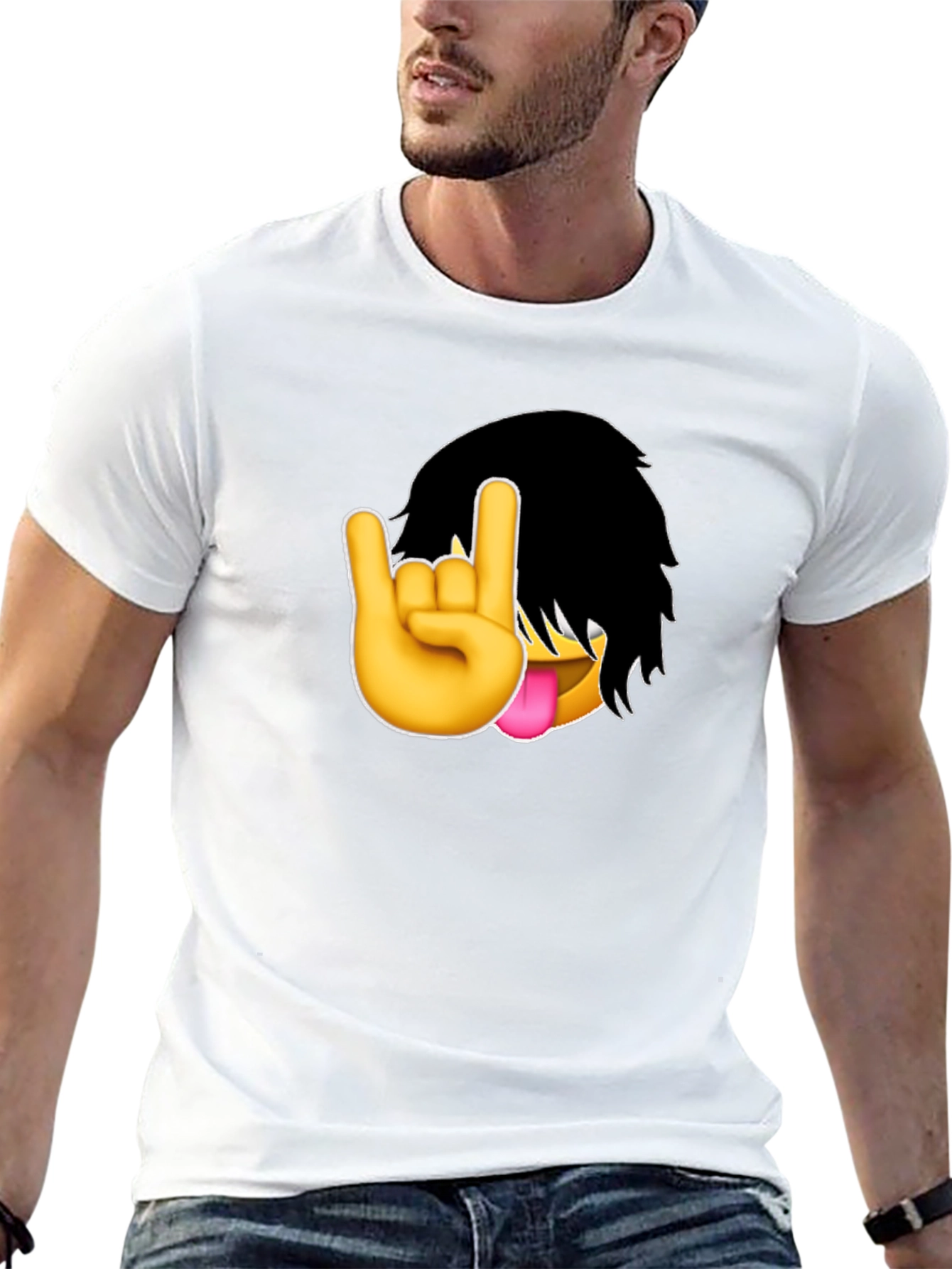 Emo Emoji Rock On Hand Black T-Shirt