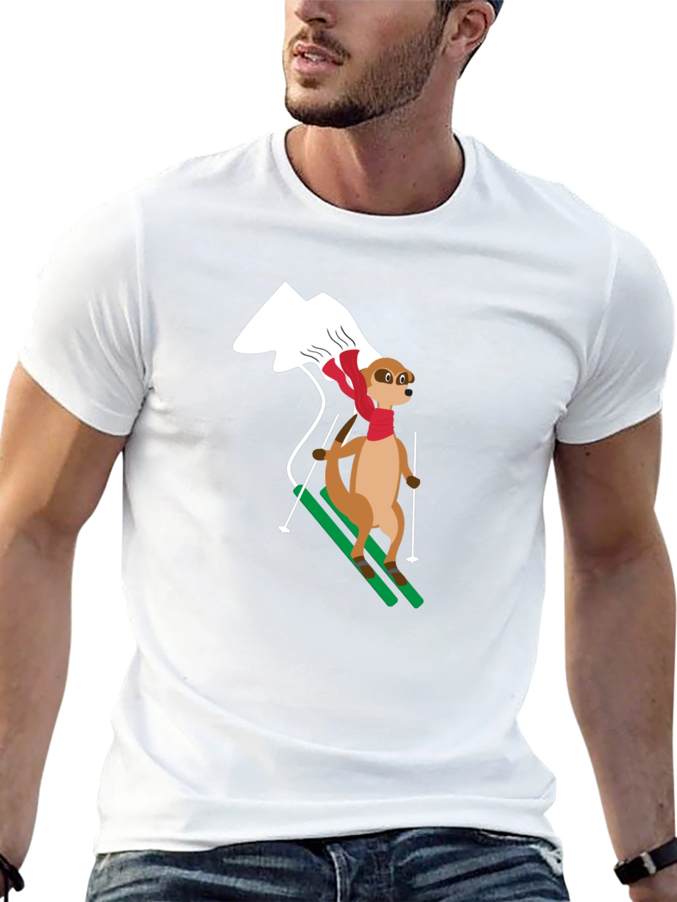 Skiing Meerkat T-Shirt - Black Cotton Tee