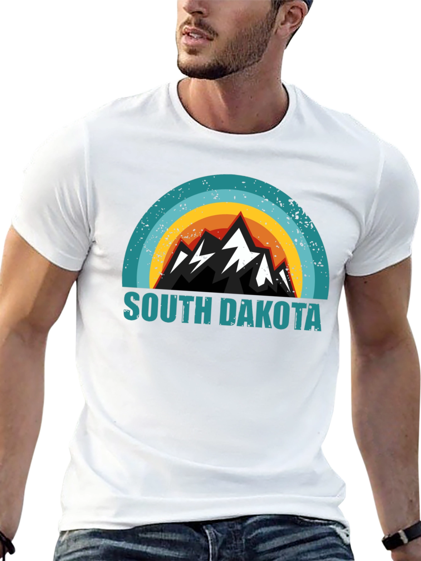 South Dakota Mountain Graphic Tee - Black Cotton Blend
