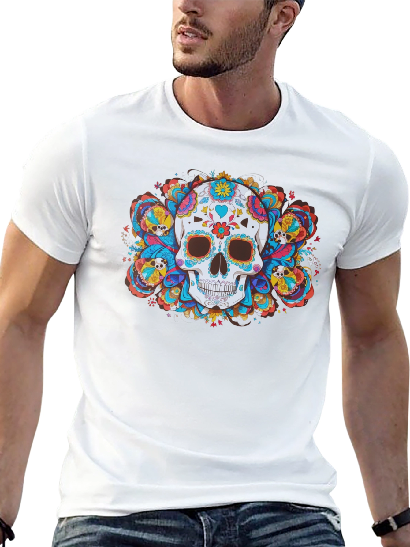 Day of the Dead Skull Graphic Tee - Black