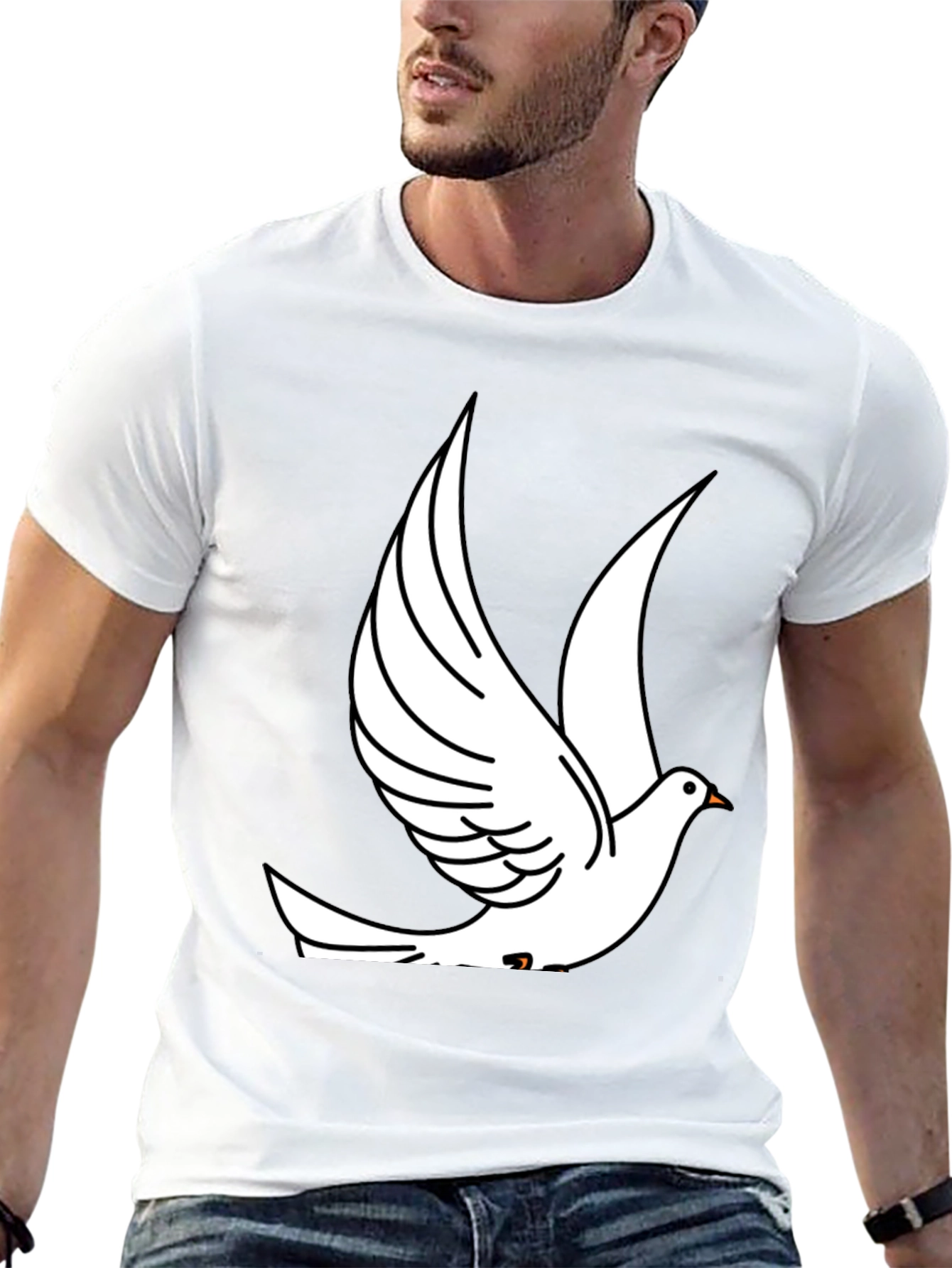 Black T-Shirt with White Dove Graphic