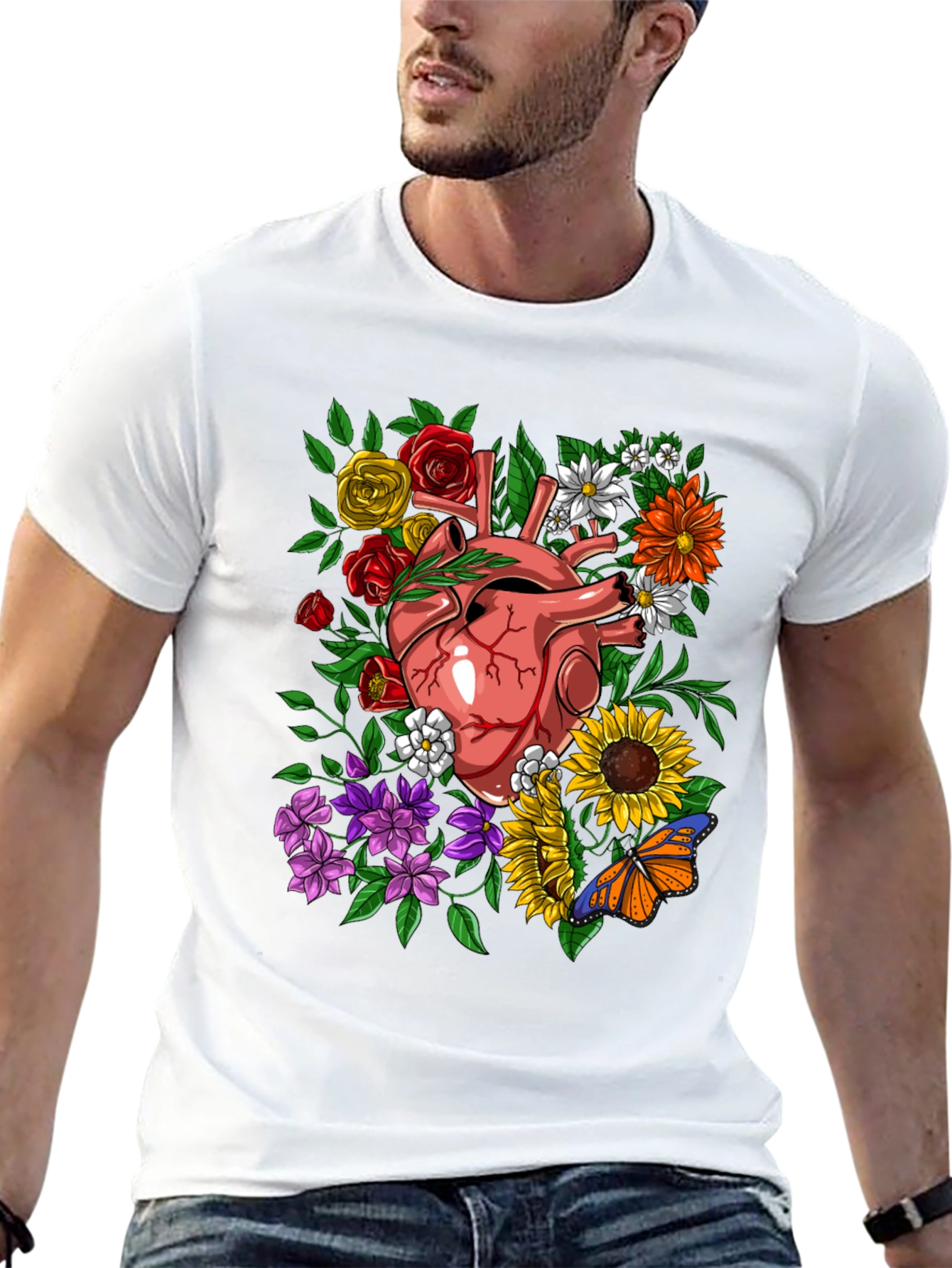 Floral Heart Graphic T-Shirt - Unique Anatomical Art