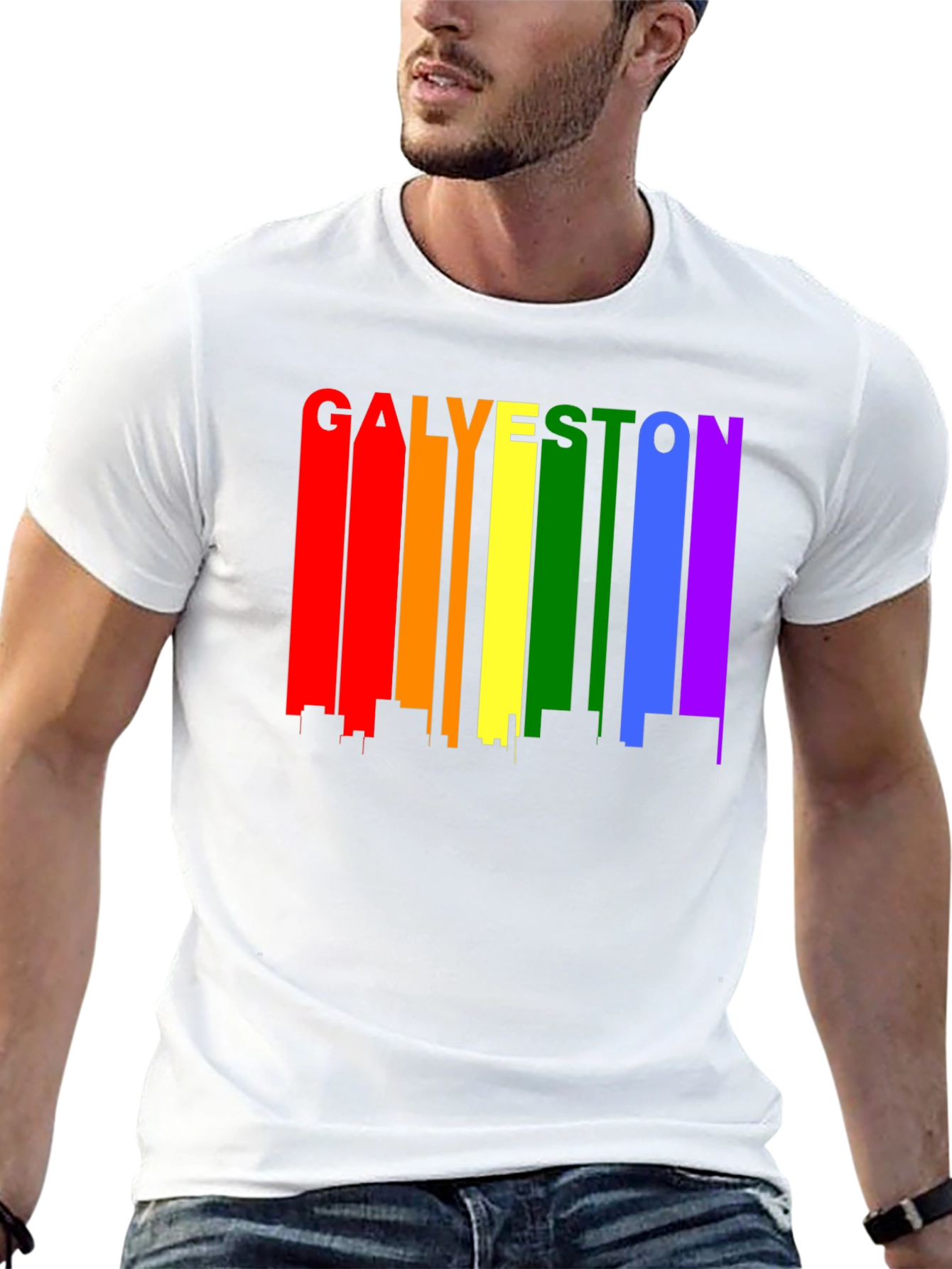 Galveston Pride Rainbow Skyline Graphic T-Shirt