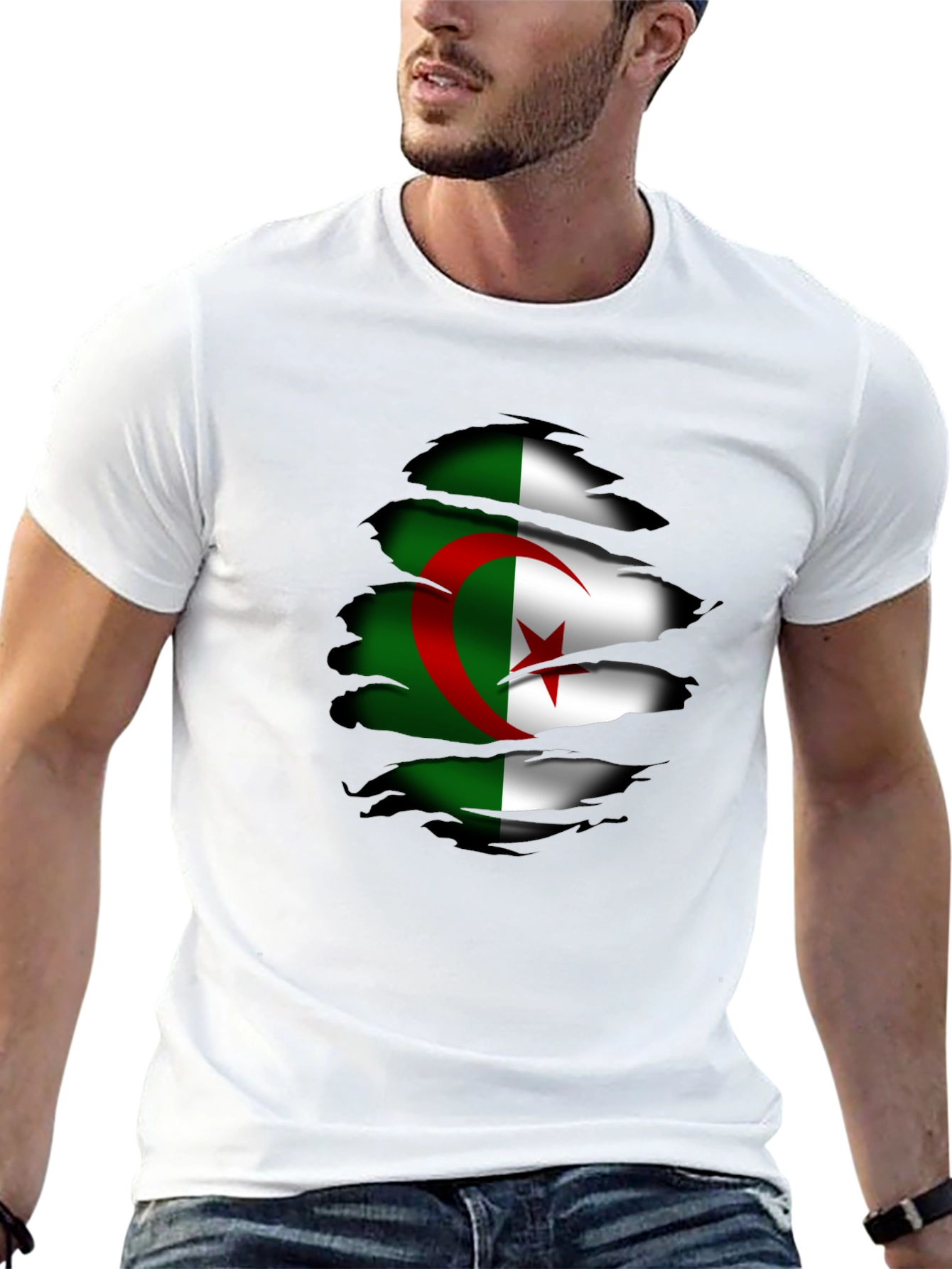 Algeria Flag Ripped T-Shirt - Unique Graphic Tee