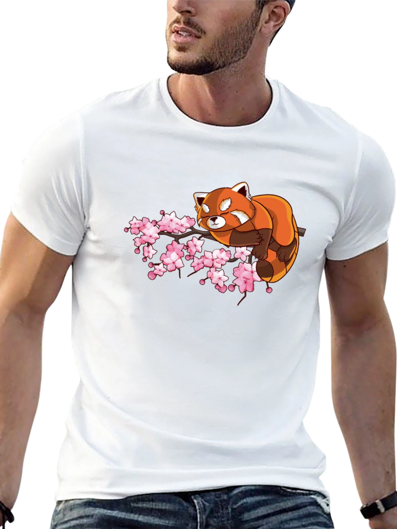 Red Panda & Cherry Blossom Black T-Shirt