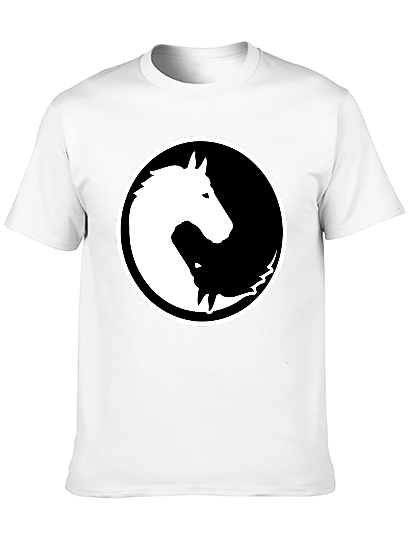 Yin Yang Horse & Wolf Graphic Black T-Shirt