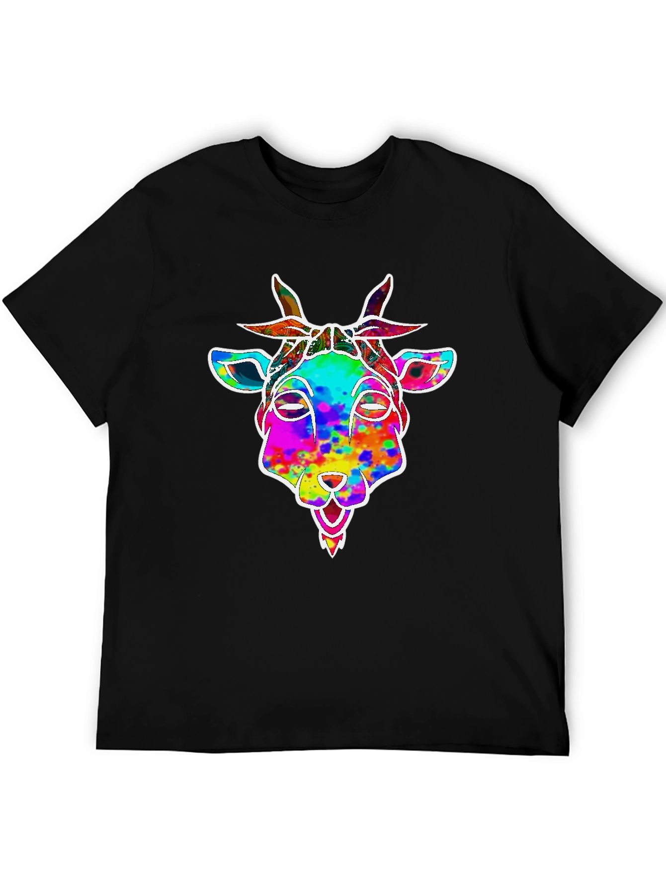 Goat Head Tie Dye Graphic Black T-Shirt
