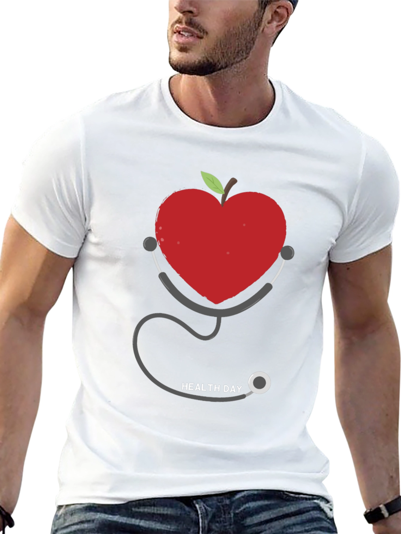 Heart Apple Stethoscope Graphic Tee - Health Day Shirt
