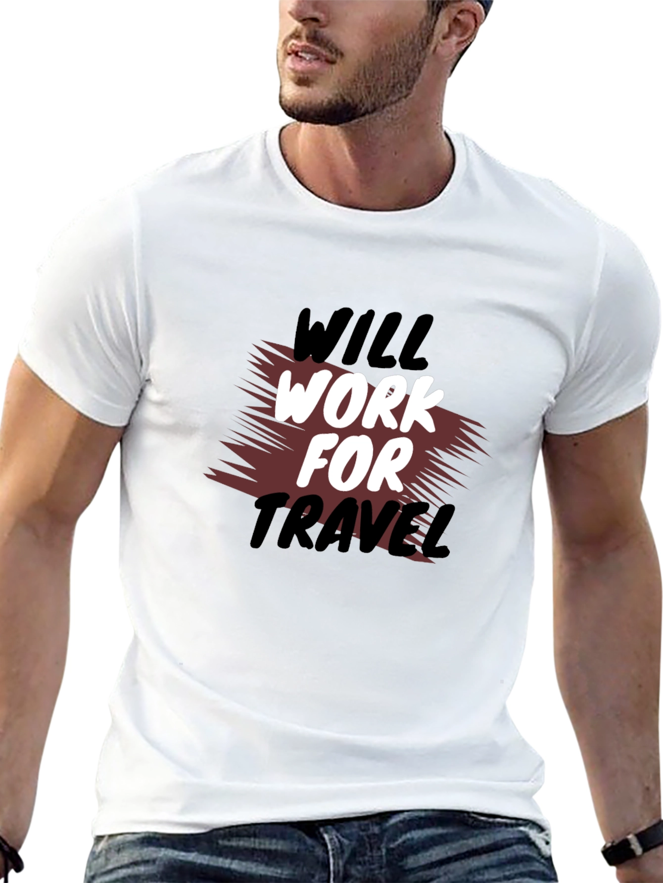 Will Work For Travel Black T-Shirt