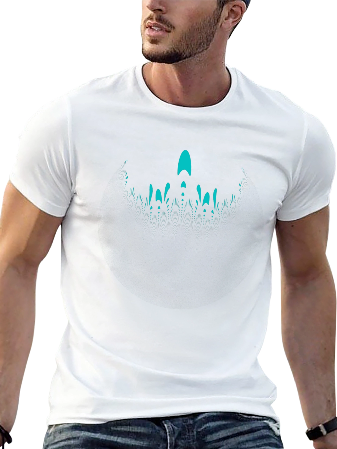 Abstract Teal Print Black Crew Neck T-Shirt