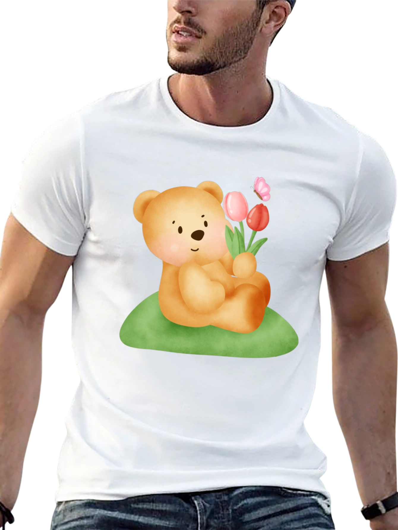 Cute Bear & Flowers Graphic T-Shirt
