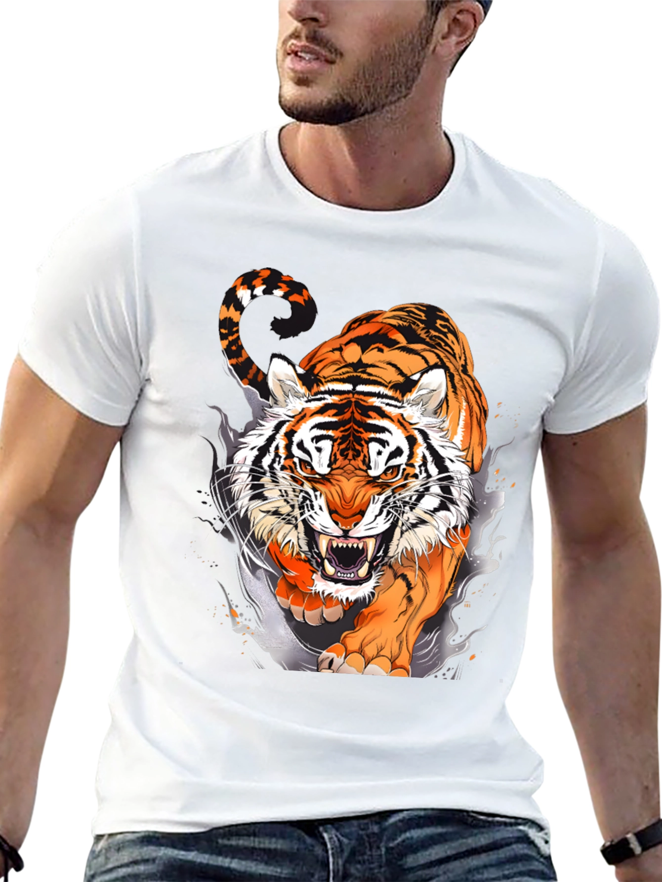 Fierce Tiger Graphic Print Black T-Shirt