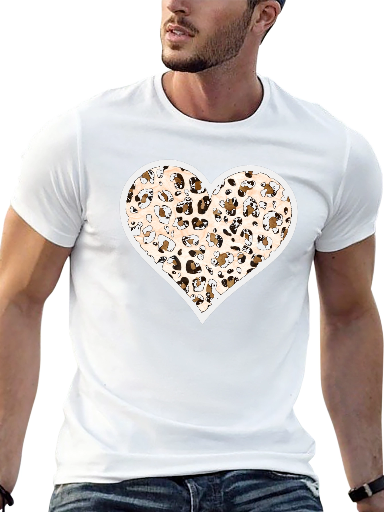 Leopard Print Heart Graphic Black Tee Shirt